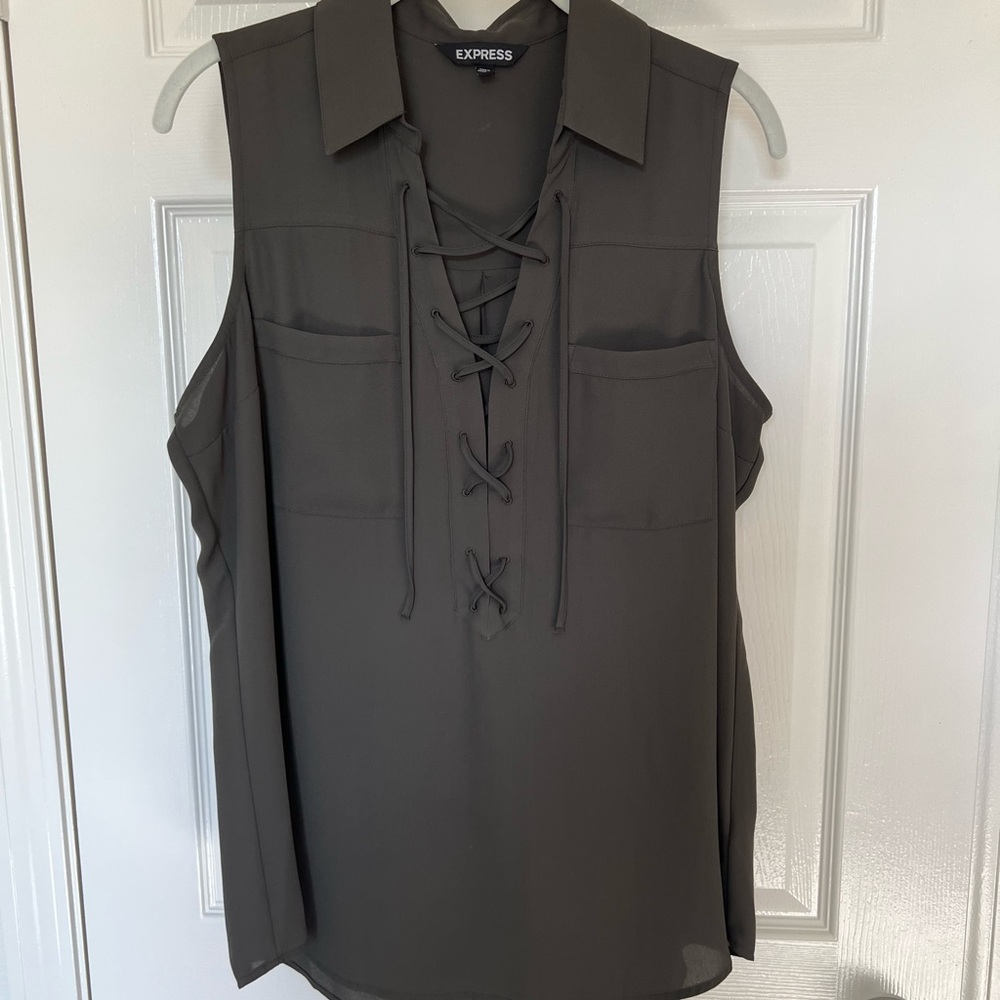 Express Women's Lace-Up Sleeveless Blouse - Green size large